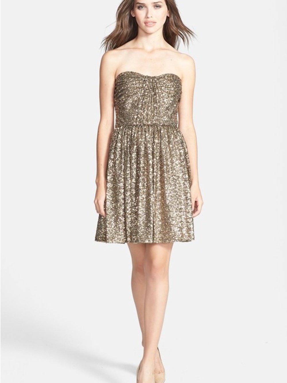 J. Jill Gold Strapless Sequin Mini Dress